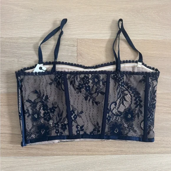 Navy Lace Corset Bralette with Adjustable Straps and Boning - Picture 2 of 5